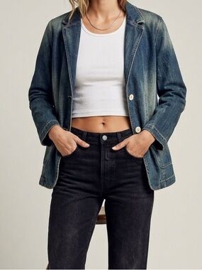 INKED & FADED Denim Blazer Jacket Fitted Y2K Small
